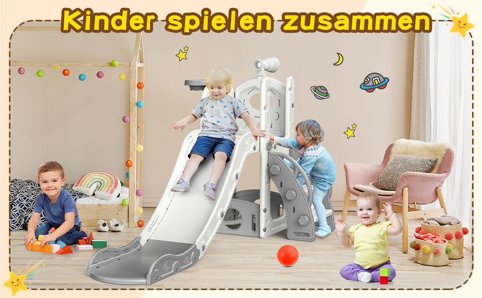 Дитяча гірка Kinder з баскетбольним кільцем для малюків 1-3 роки, сіра. Гірка-клітка для ігор в приміщенні та на вулиці з місцем для зберігання