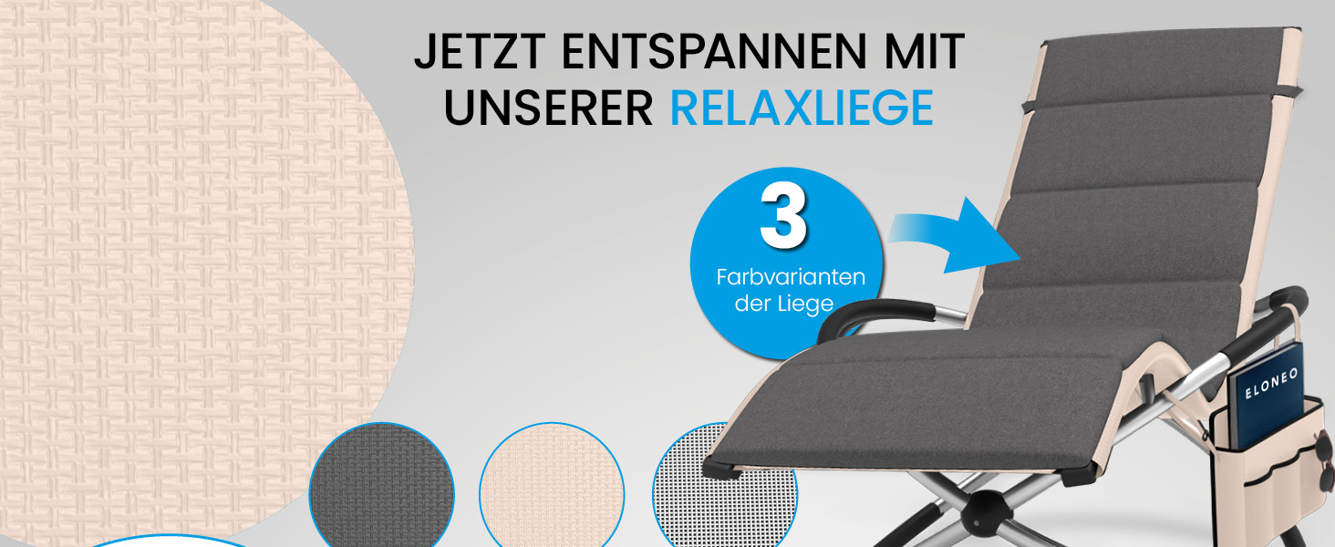 Крісло-гойдалка ELONEO для вулиці з кишенею, розслаблююче крісло до 180 кг, стійке до погодних умов, шезлонг для саду та балкону (з подушкою, кремово-антрацитовий)