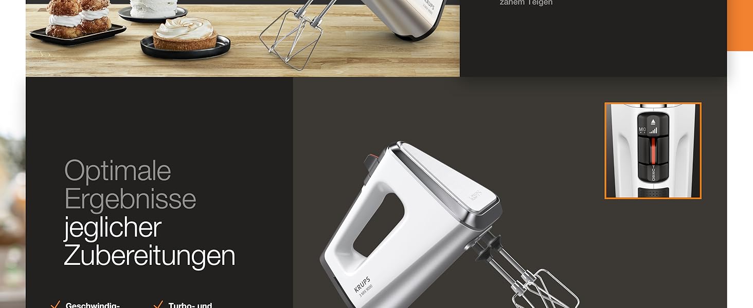 Міксер ручний Krups 3Mix 9000, 750 Вт, білий - з насадками для збивання та тіста