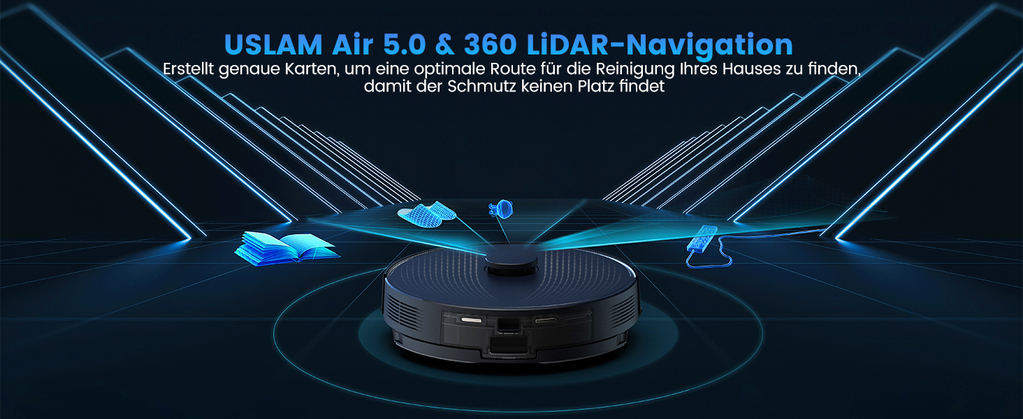 Робот-пилосос з функцією миття та станцією самоочищення, об'єм 3.5л, для килимів та шерсті тварин, з керуванням через додаток та Alexa, LiDAR навігація, час роботи 180 хвилин (світло-чорний)