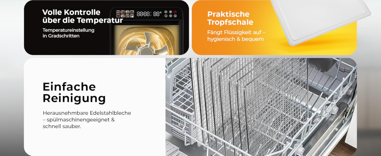 Електрична сушарка для фруктів та овочів Balter з нержавіючої сталі, 12 ярусів, 1100 Вт, 70 л об'єм, 12000 см² поверхня сушіння, BPA-free, 35–75 °C, таймер до 72 год