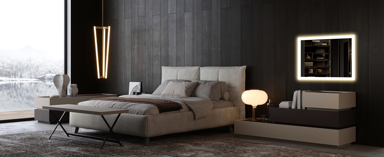 LED дзеркало для ванної кімнати 80x60 см з підсвічуванням, 3 кольори світла, регулювання яскравості, антизапарник, сенсорне керування, пам'ять, IP44, вологостійке, 6500K