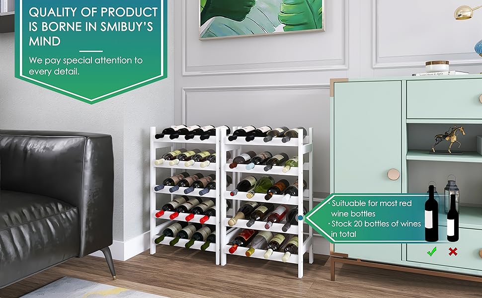 Стильна полиця для вина на 20 пляшок SMIBUY з бамбука - 5 ярусна, для кухні, комори, погреба, бару