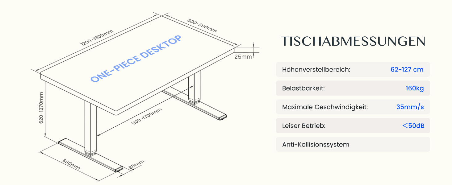 Регульований за висотою стіл FLEXISPOT 160x80 см, білий, електричний, з подвійним мотором, 160 кг, 3-секційний