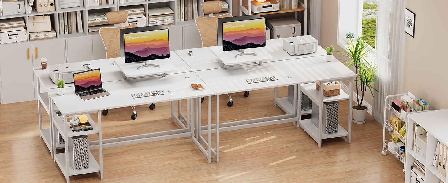 Білий письмовий стіл GreenForest з місцем для зберігання, 100 см, комп'ютерний стіл з підставкою для монітора, для дому та офісу, 140x50 см
