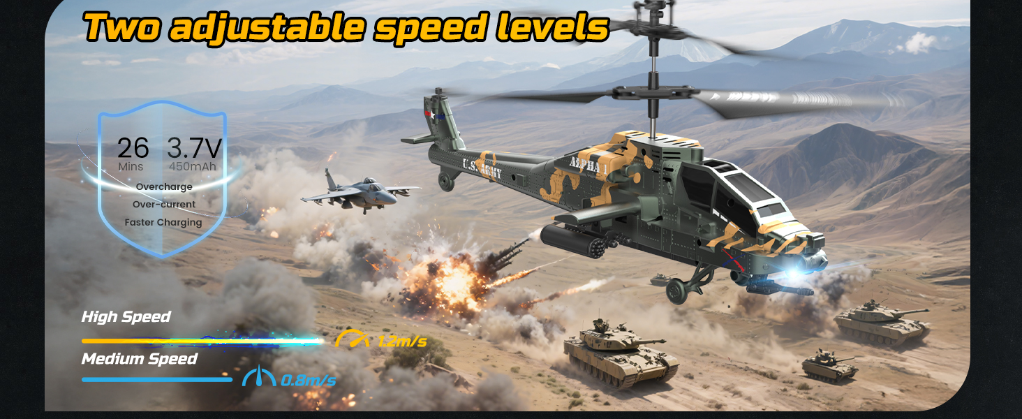 Радіокерований вертоліт DEERC Apache 2.4GHz, 2 акумулятори, 26 хв польоту, LED, стабілізація висоти, легкий старт, для приміщень, камуфляжний колір - ідеальний подарунок для хлопчиків