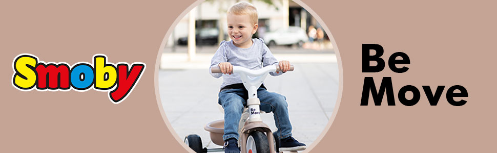 Триколісний велосипед Smoby Be Move Beige з ручкою-штовхачем, ременем безпеки, металевим каркасом та педальним механізмом, для дітей від 15 місяців