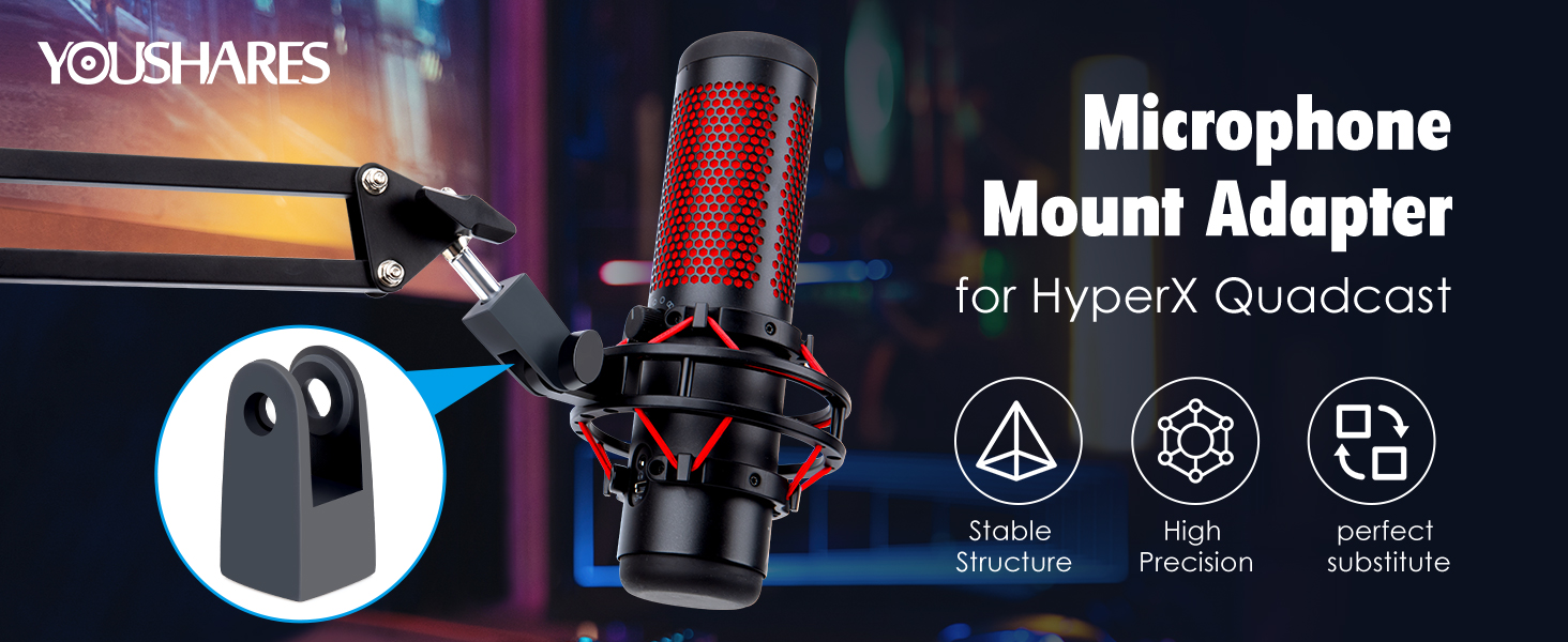 Універсальний пантограф (мікрофонна стійка) YOUSHARES для HyperX QuadCast S/2S, Blue Yeti, Rode PodMic, Razer Seiren — адаптер для стрімінгу, геймінгу та подкастингу, чорний