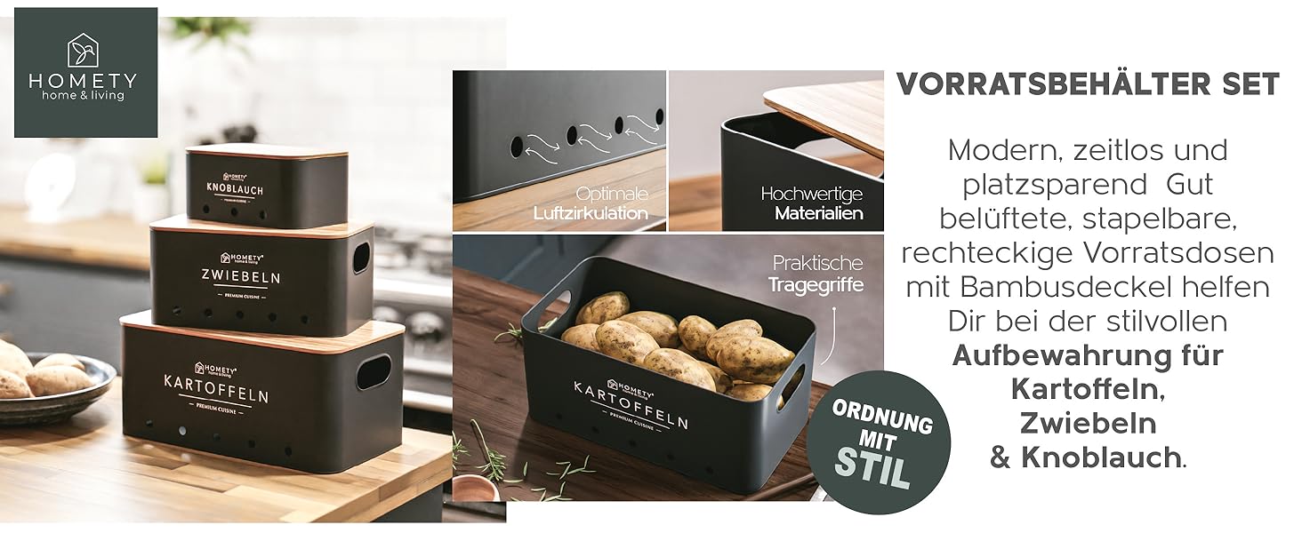 Набір контейнерів для зберігання картоплі, цибулі та часнику [3 шт] - Зберігає овочі свіжими довше (Чорний)