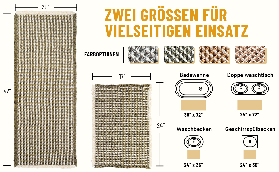 Набір килимків для ванної кімнати: антиковзаючі килимки, набір 2 шт., бохо-стиль, для ванної, спальні, вітальні, 51 x 120 см + 41 x 61 см, коричнево-білий (зелено-білий)