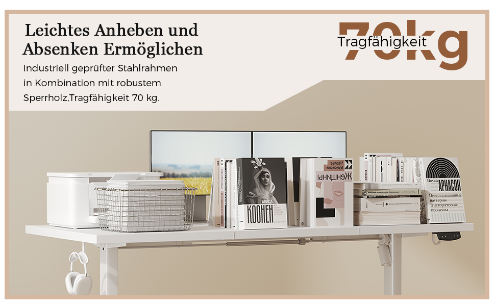 Регульований стіл Klicelor, електричний, з пам'яттю, для офісу, 160 x 80 см, білий/світло-коричневий