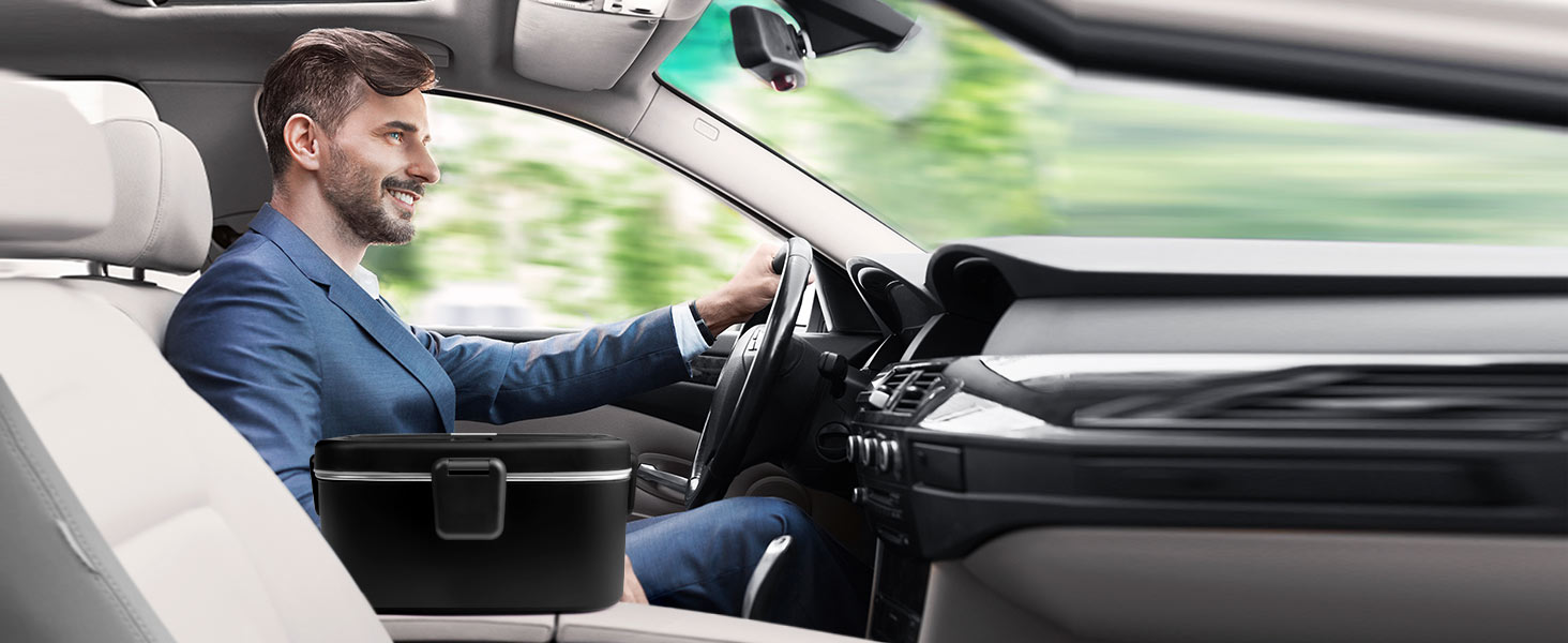 Електричний ланч-бокс AUTOPkio 1.8л 80Вт, підігрівач їжі 12В/24В/220В з сумкою, сталевим набором приборів для авто, вантажівок та офісу (Чорний)