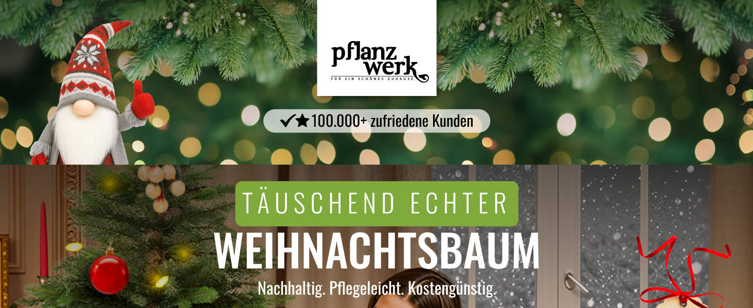 Штучна ялинка PFLANZWERK Premium Nordmann 180 см з дерев'яною підставкою, реалістична зелена ялинка Нордманна