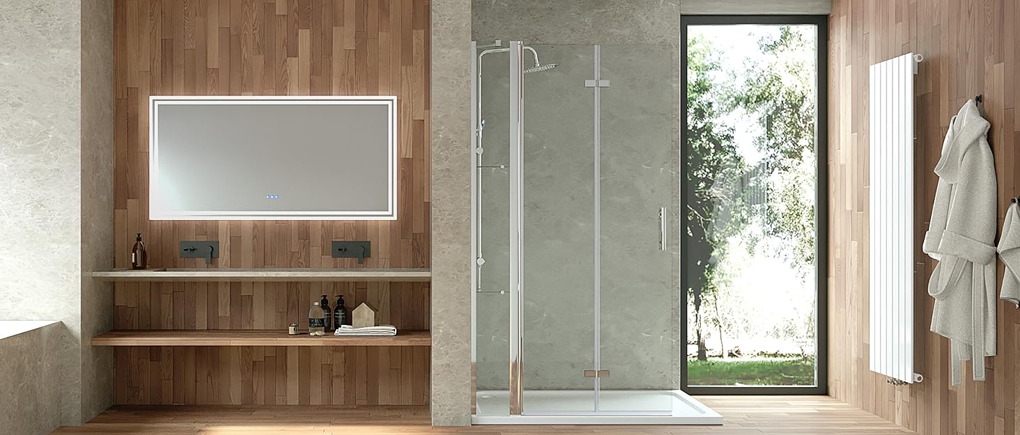 Дзеркало для ванної кімнати AQUABATOS 50x70 см LED з підсвічуванням, сенсорним вимикачем, регулюванням температури світла (6400K), IP44, CE, енергозберігаюче, серія Echos