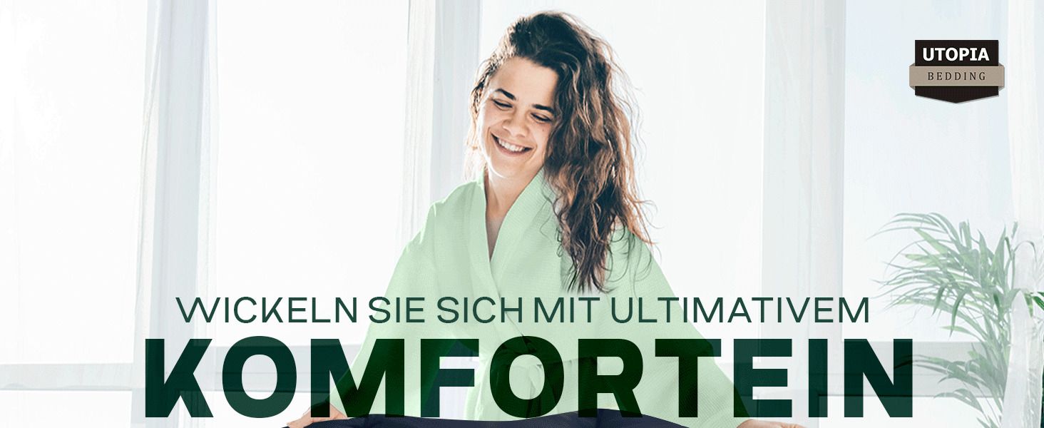 Ковдра Utopia Bedding - всесезонна, 370 GSM, дихаюча, стеганий, супер м'який, білий (200 x 220 см, морська хвиля)