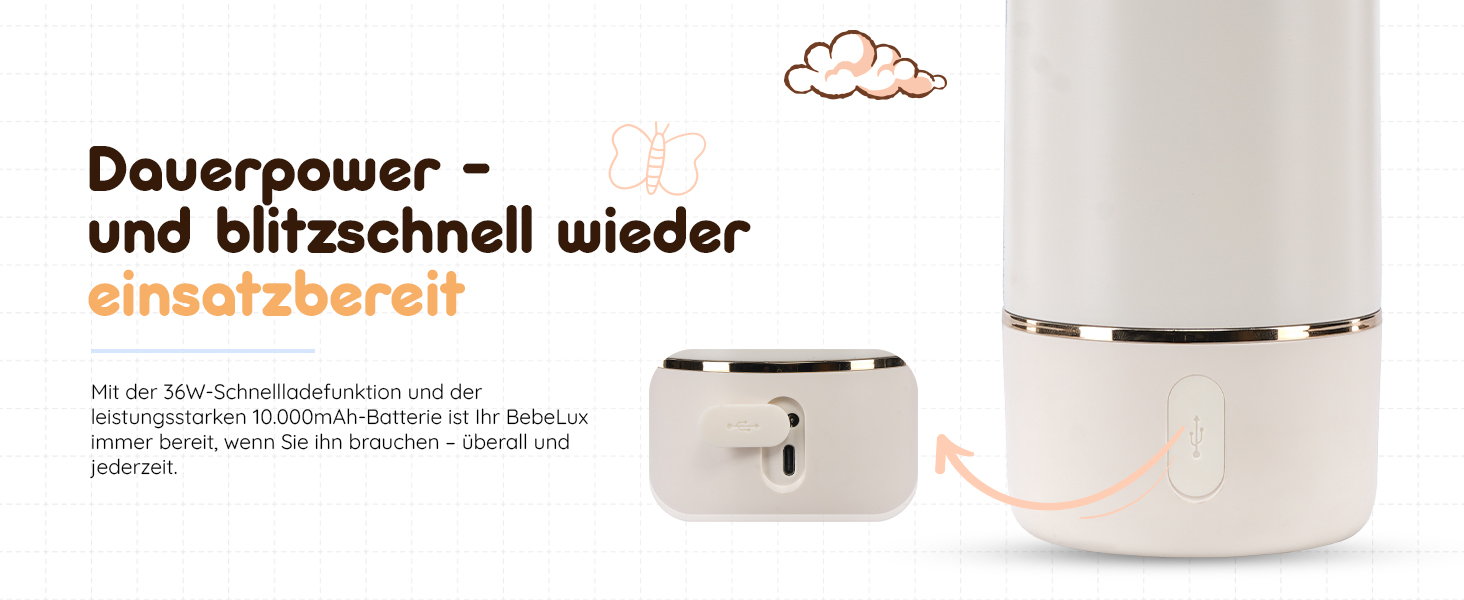 Підігрівач для дитячих пляшечок BEBELUX електричний, USB-C, 36W, Beige V1 - швидке нагрівання, підтримка температури, BPA-free, безпечний та герметичний