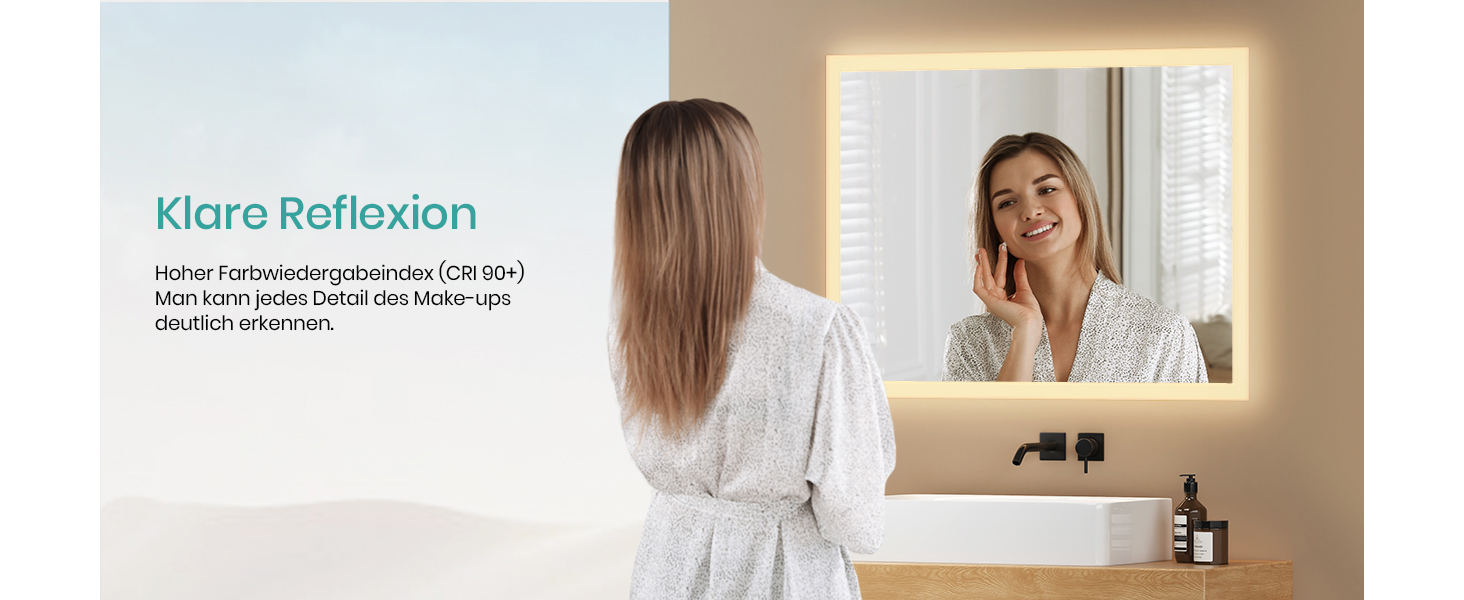 Дзеркало для ванної кімнати EMKE з підсвічуванням 120x60 см, тепле біле світло 3000K, вимикач, матове обрамлення