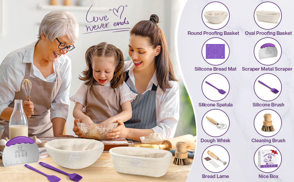 Набір для випікання кислотного хліба MIAOKE: корзини для бродіння, скребок для тіста, ніж для хліба, пензлик, підкладки та інше
