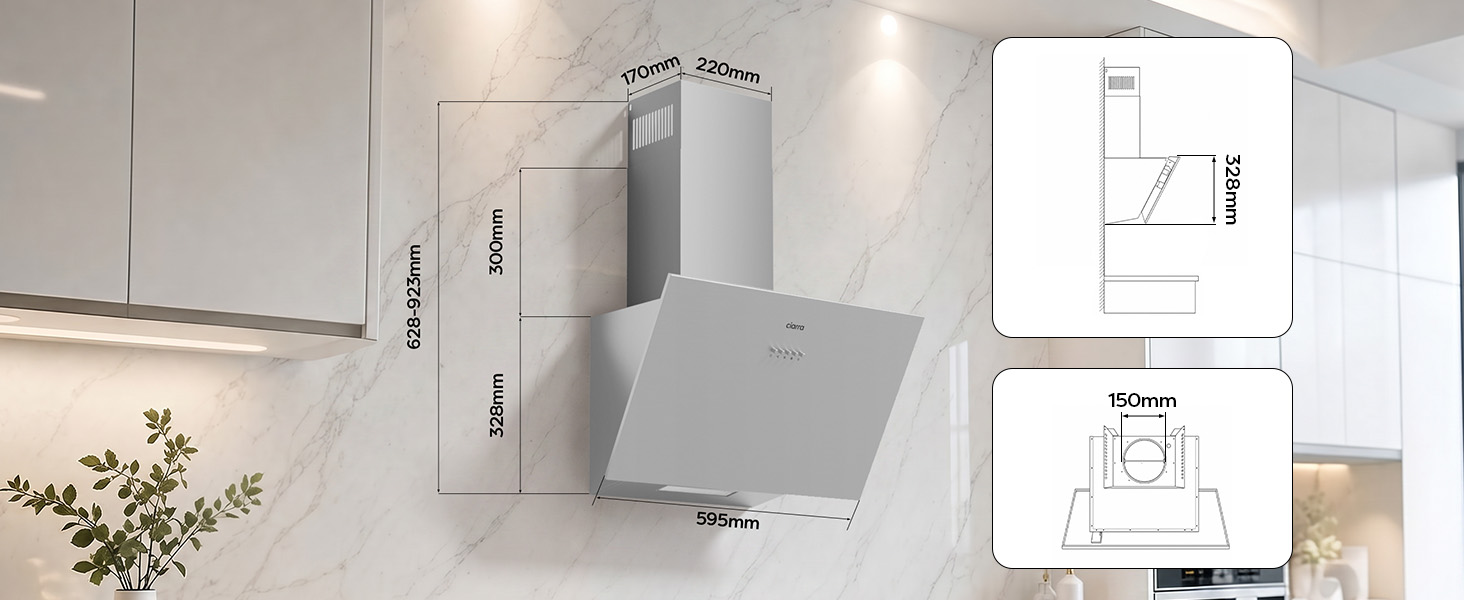 Похила витяжка CIARRA CBCS6762A A+++ 60 см, нержавіюча сталь, продуктивність 650 м³/год, з вугільним фільтром CBCF003, режим рециркуляції та відведення