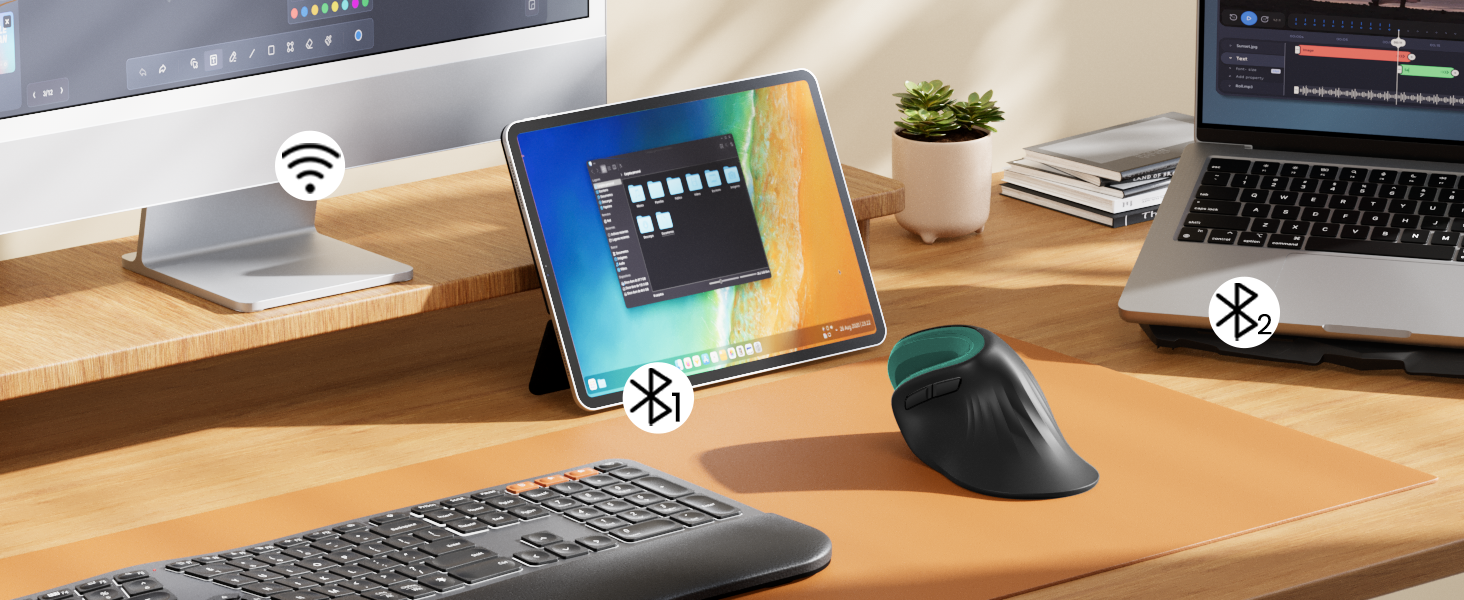 ProtoArc EM11 NL Вертикальна миша, бездротова, для ПК, iPad, Mac, Windows - чорно-зелена