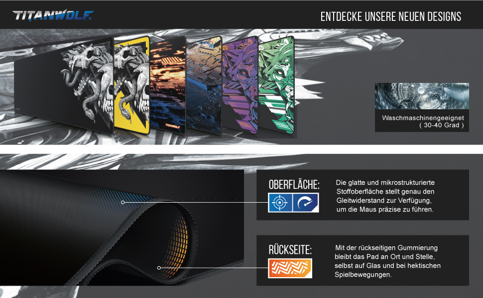 Килимок для миші TITANWOLF XXXL 1000x600 мм - великий ігровий килимок для миші з мотивами, чорний