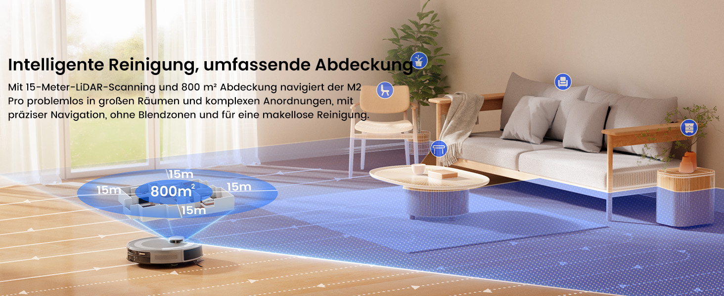 Робот-пилосос LEFANT M2 Pro Mondgrau з функцією миття, 5000Pa, LiDAR, 150 хв, розпізнавання килима, керування через додаток/голос, для видалення шерсті тварин, чорний