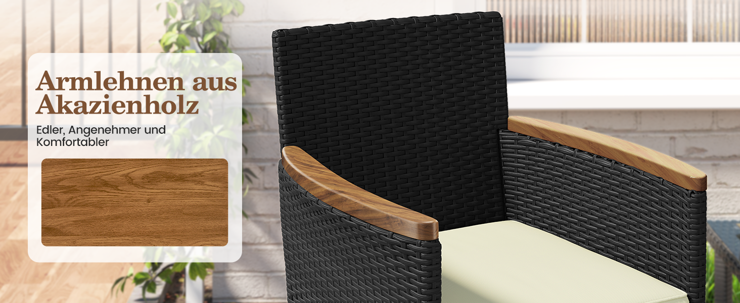 Набір садових меблів Yaheetech з ротангу для балкона та тераси: 2 крісла, 2 пуфи, столик - чорний та бежевий