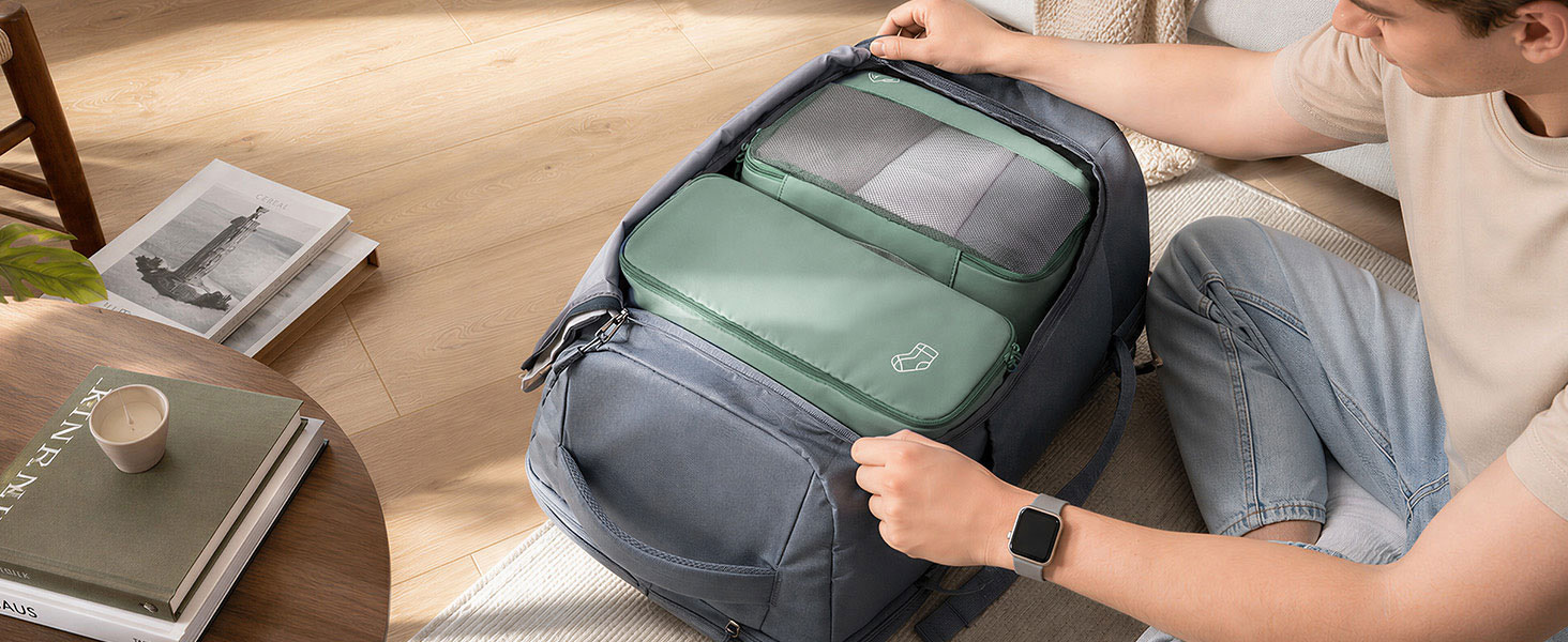 Набір органайзерів для валізи та рюкзака Packing Cubes, 8 предметів, сіро-зелений — дорожній набір для пакування речей