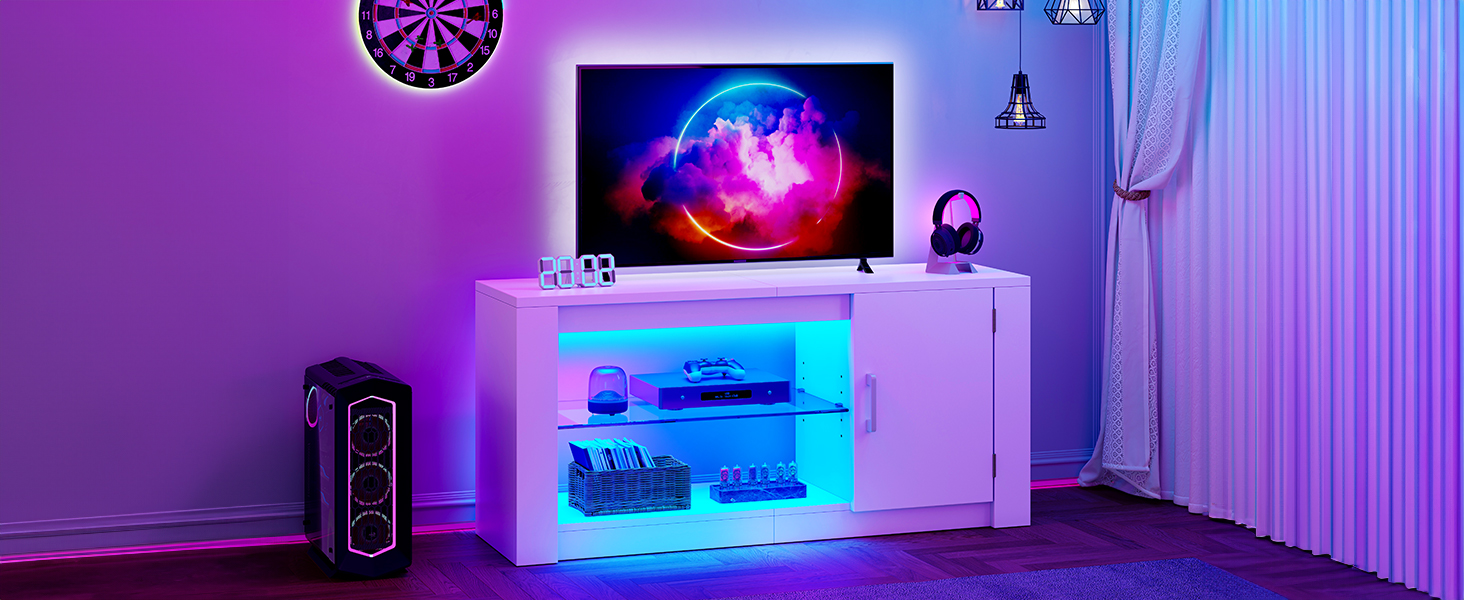 Тумба під телевізор YITAHOME з RGB-підсвіткою, білий колір, 106.5 x 34 x 51 см, для телевізорів до 43 дюймів