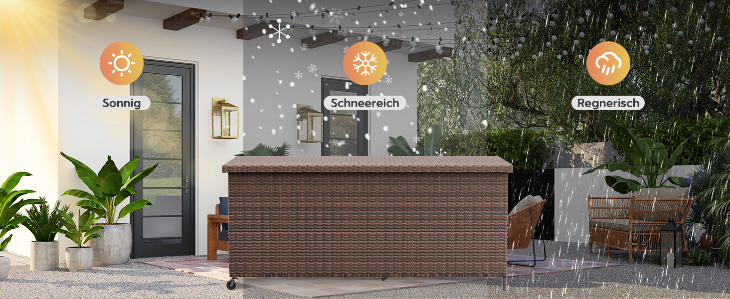 Водонепроникний садовий ящик-бокс UDPATIO з колесами 480л (138x61 см), коричневий - для саду, балкону, зберігання