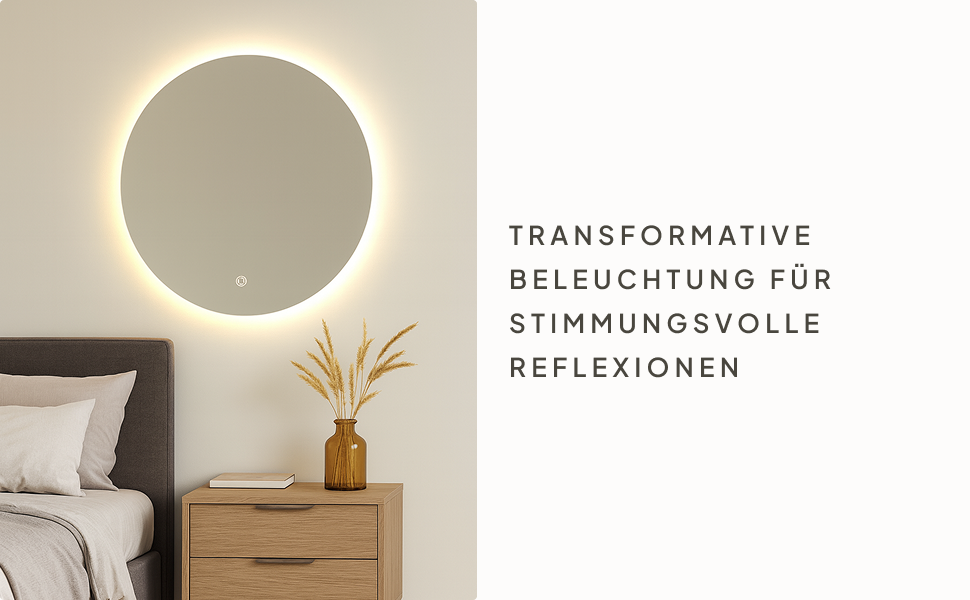 Дзеркало для ванної кімнати SensaHome кругле з LED-підсвічуванням, регульоване, 70 см (60x60 см)