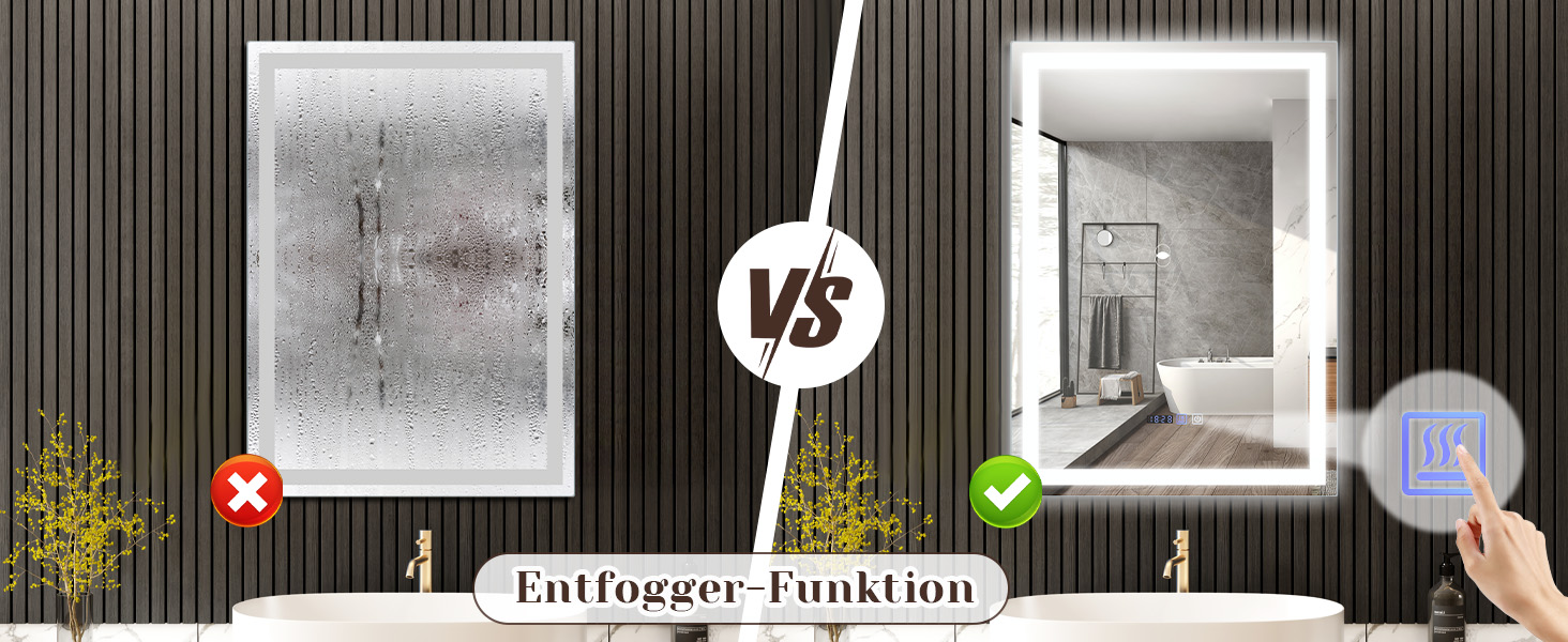 Дзеркало для ванної кімнати Mursche з підсвічуванням LED, 50x70 см, IP44, сенсорний вимикач, годинник, протитуманна функція, регулювання яскравості, 3000K-6500K, прямокутна форма