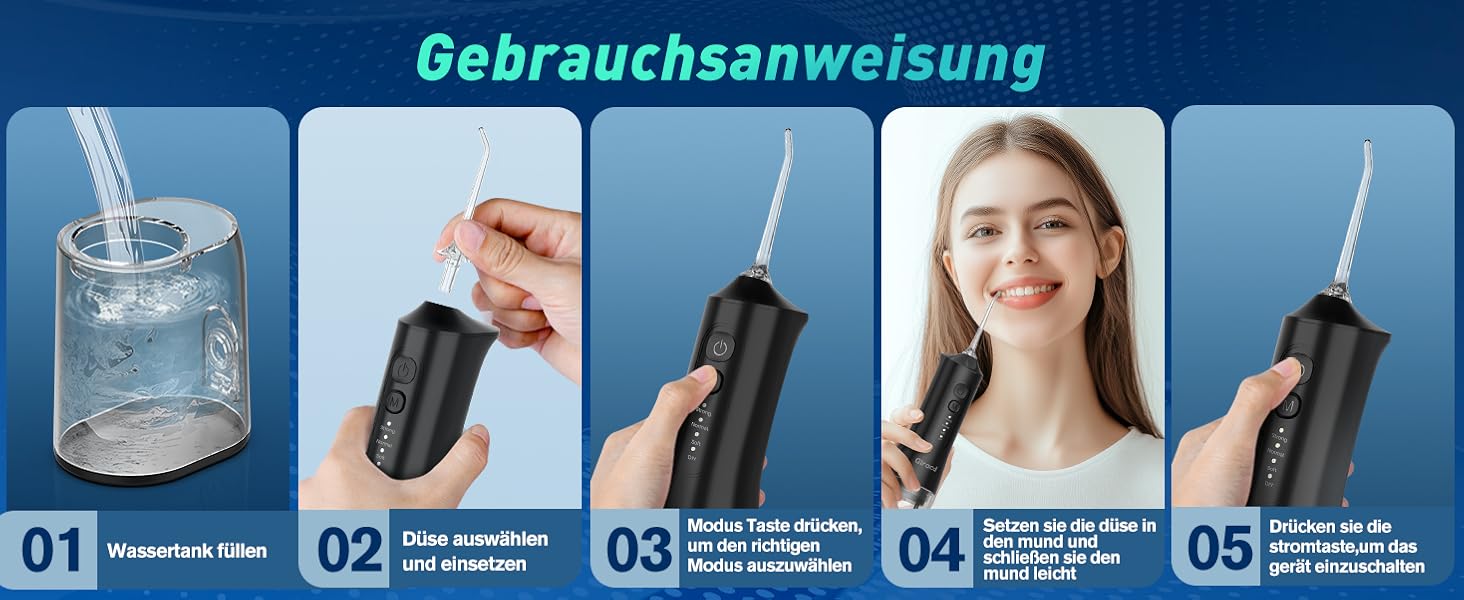 Іригатор для порожнини рота Munddusche: Професійний очищувач зубів з технологією мікробульбашок, регульований тиск води, для чищення зубів та брекетів, чорний