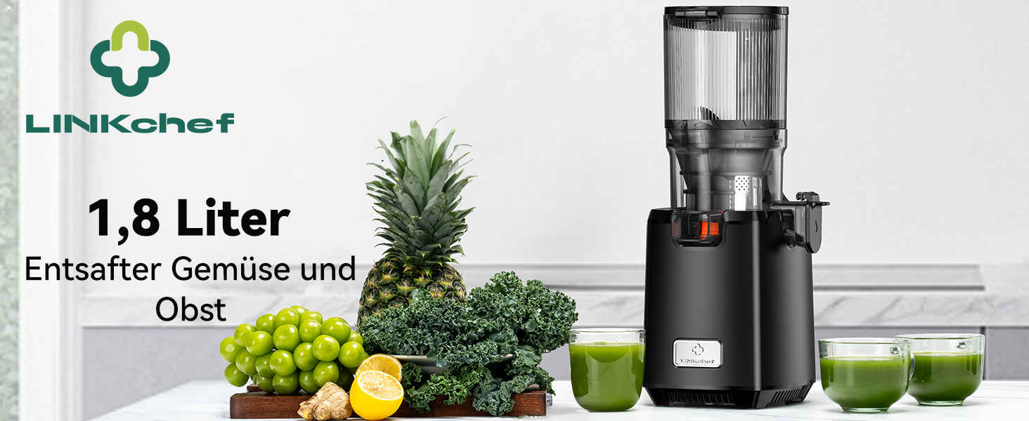 LINKChef Slow Juicer: повільний соковичавник для овочів та фруктів, 1.8 л, з функцією реверсу, BPA Free