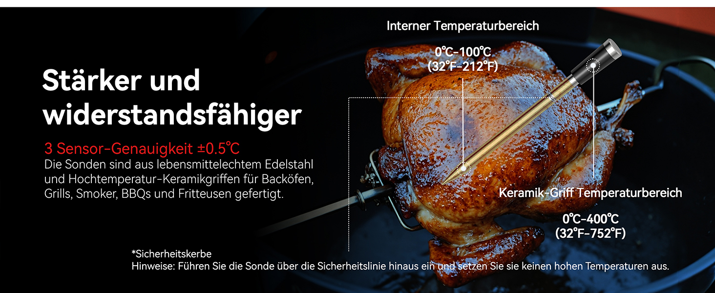 Бездротовий термометр для м'яса BFOUR з 2 зондами, Bluetooth, LCD-дисплей, керування через APP, цифровий термометр для приготування на грилі, в духовці, мангалі, BF-40 PRO, чорний