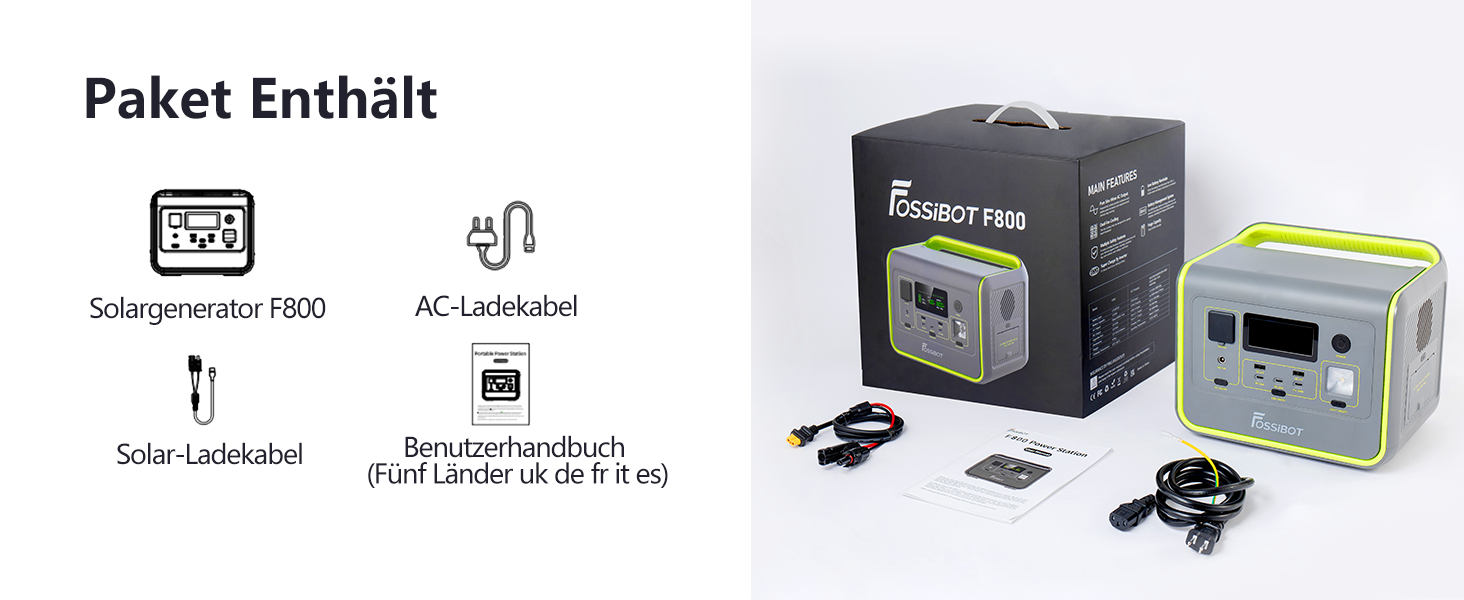 Портативна електростанція FOSSiBOT F800: 512Wh, 800W, LiFePO4, 230V, швидка зарядка, PD 100W, для кемпінгу та дому