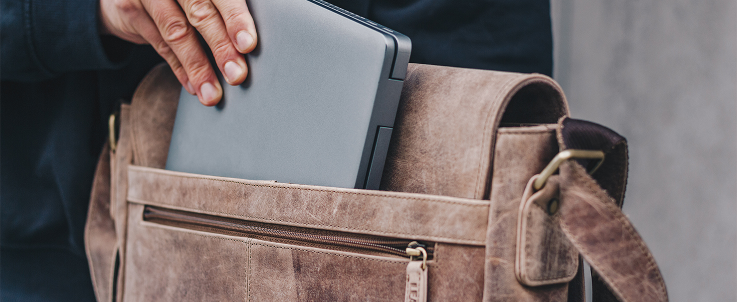Сумка для ноутбука 15 дюймів LEABAGS з натуральної шкіри та тканини Оксфорд, 38x10x31 см, колір мускат