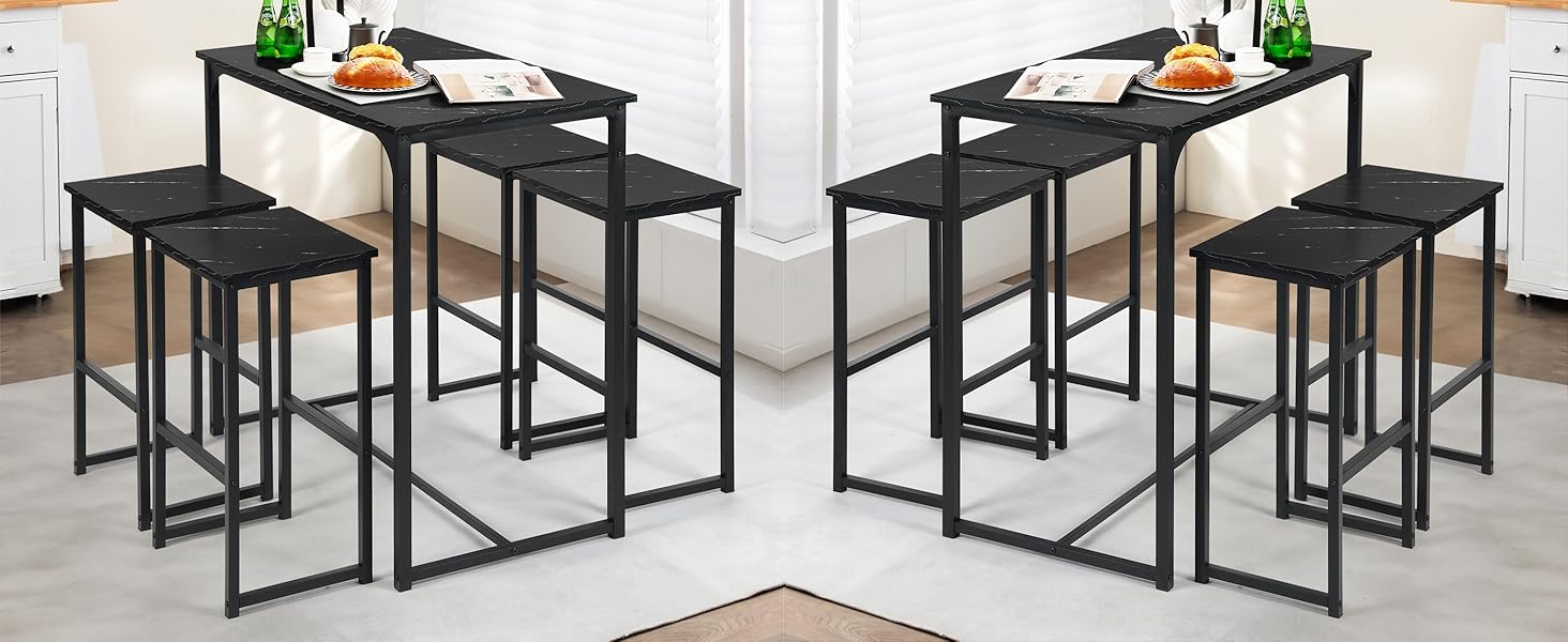 Набір барного столу та 4 стільців для кухні/бару (чорний)