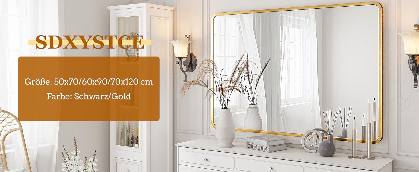 Дзеркало на стіну 60x90 см, золоте, для ванної, вітальні, спальні, прихожої