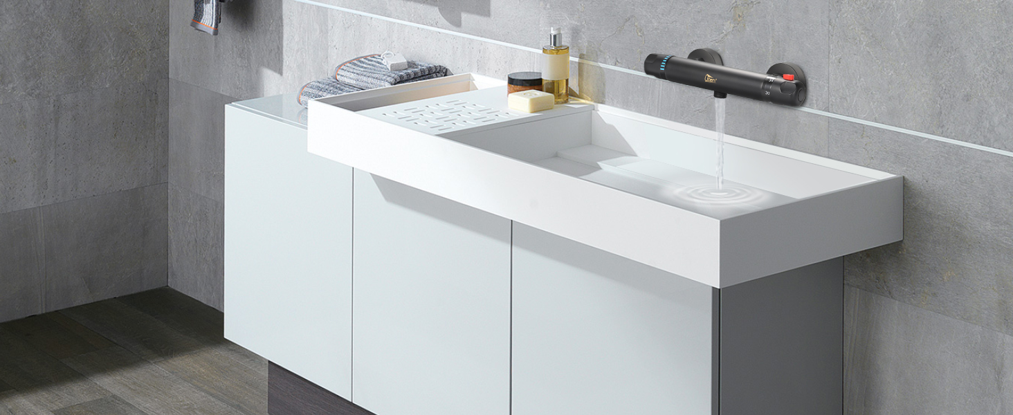 Змішувач для ванни з термостатом Uten, чорний, латунь, 2 виходи, захист 38°C