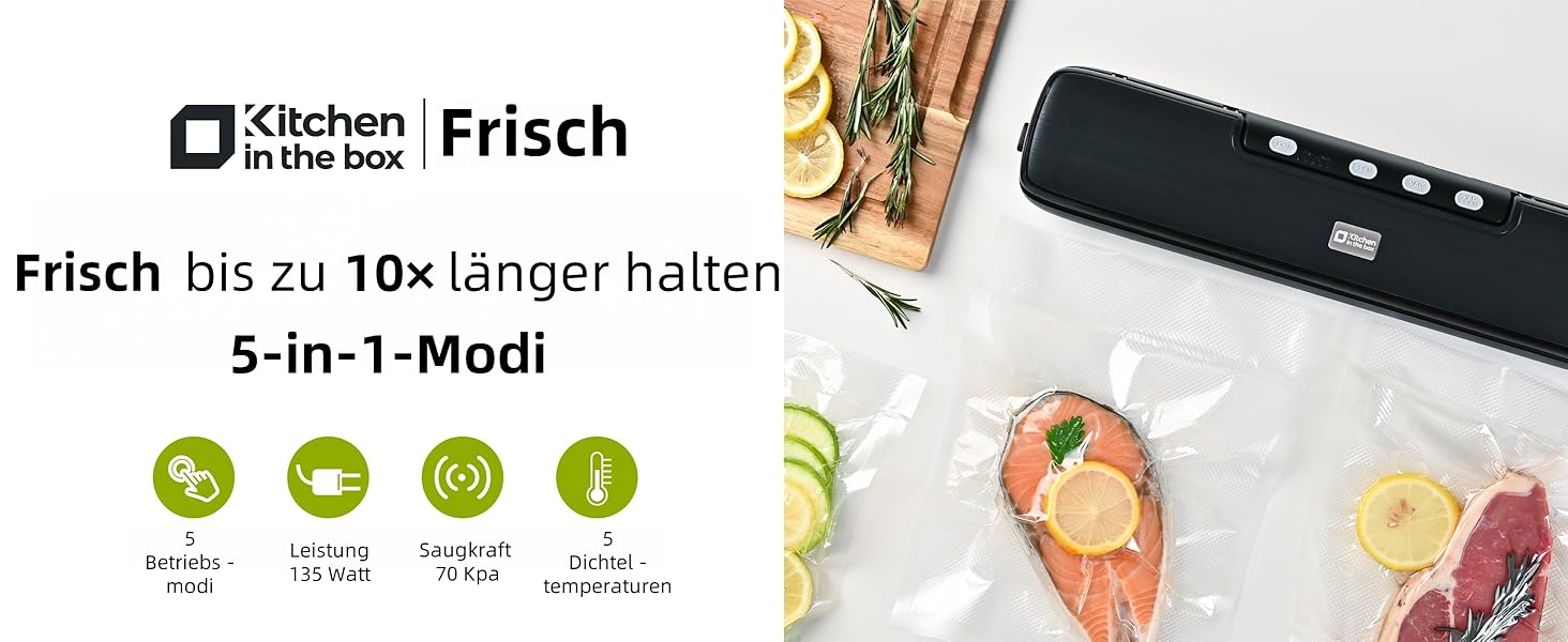 Вакууматор для продуктів 5-в-1 Kitchen in the box – автоматичний вакуумний пакувальник з режимами вологого та сухого запечатування, ширина шва 5 мм, комплект з 15 пакетами та шлангом