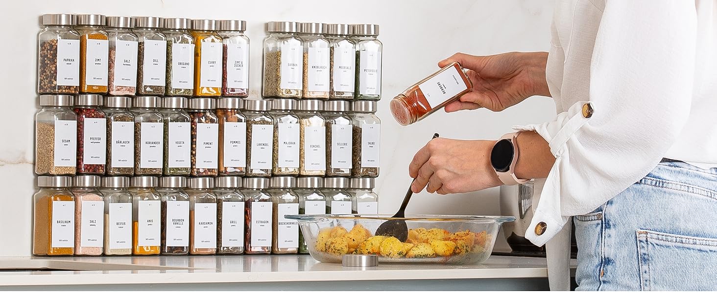 Набір скляних банок для спецій Deco haus® (12 шт.) - організоване зберігання спецій