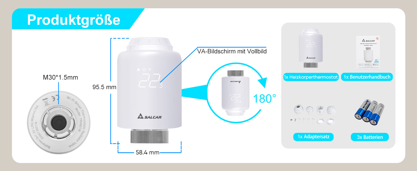Розумний термостат для радіатора Salcar WiFi TRV603, сумісний з Alexa та Google Assistant, програмований, Tuya Smart, без шлюзу
