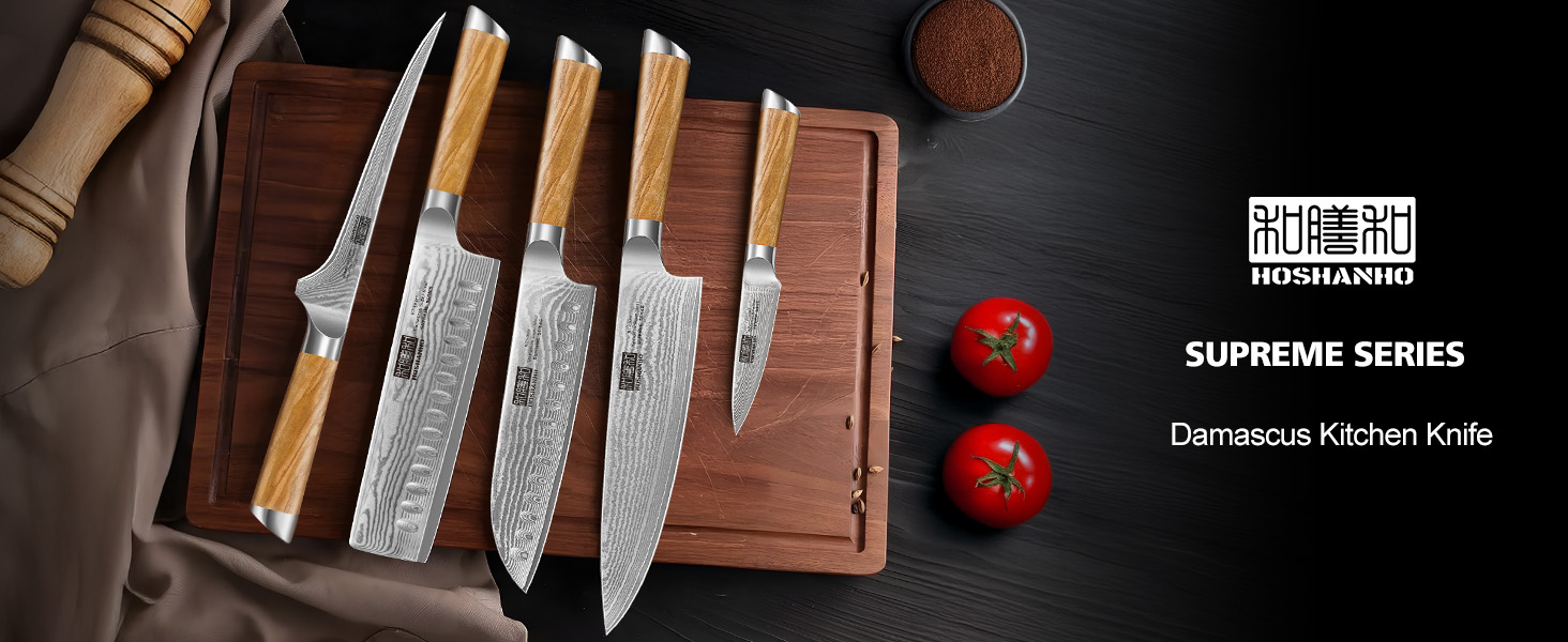 Японський ніж HOSHANHO з дамаської сталі 20 см, 67 шарів, кухонний ніж, надзвичайно гострий, з ергономічною ручкою оливкового кольору (16.5 см Nakirimesser)