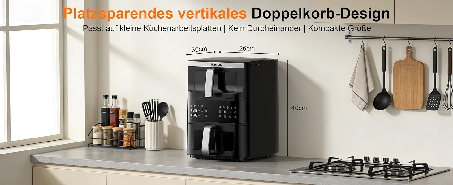 Аерофритюрниця з вікном 12л 12-в-1 Dual Zone (4+8л), двокамерна фритюрниця з сенсорним керуванням та 50 паперовими вкладишами, чорна