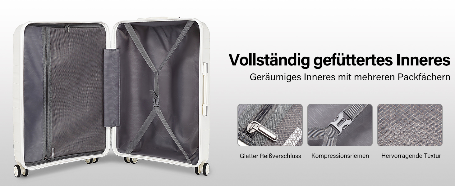 KONO Чемодан середнього розміру 65 см з поліпропілену з TSA замком, 65x46x26.5 см (Крем-білий)