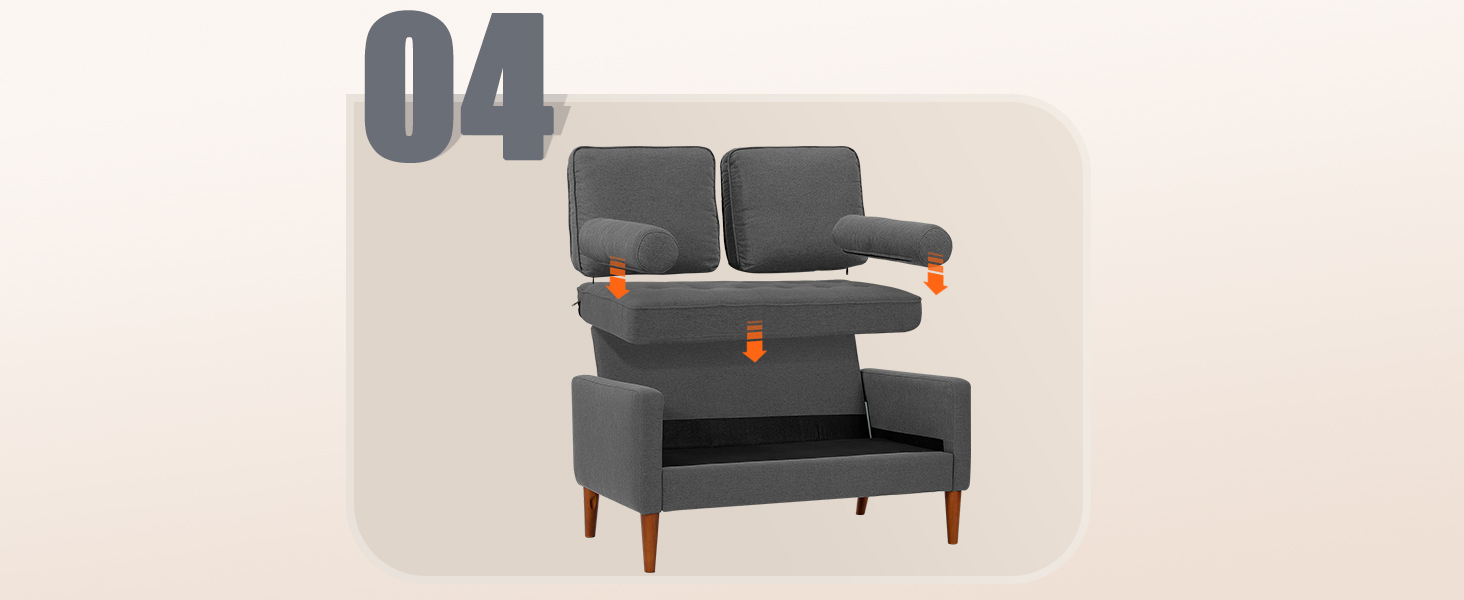 Диван Vesgantti 2-місний, 121 см, сучасний, з 2 подушками, сірий, для вітальні/квартири/офісу