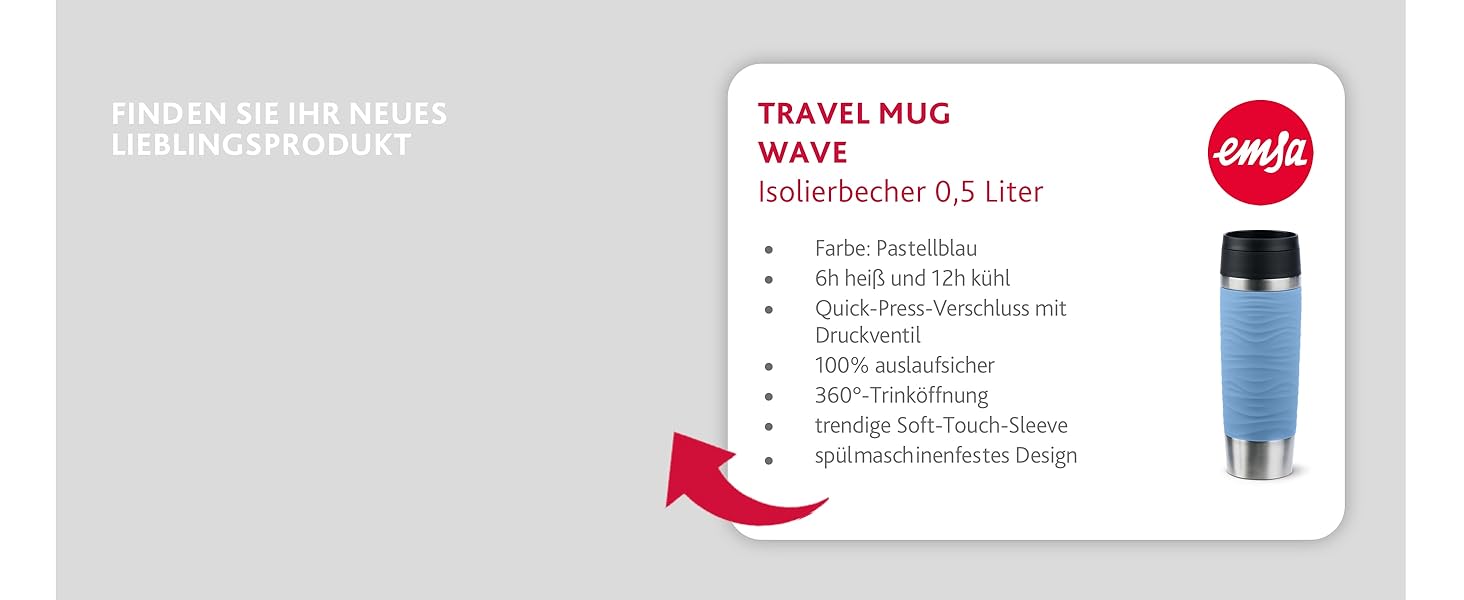 Термокружка Emsa Travel Mug Classic 360 ml, чорна, з Quick-Press, 360° відкриття, з термоізоляцією (513361)