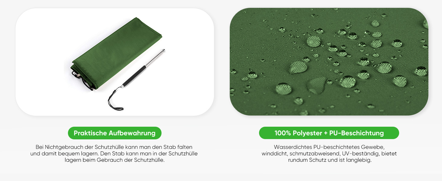 Захисний чохол Sekey для парасольки 300 см | З монтажним стрижнем та блискавкою (175×30,5/36,5 см) – Водонепроникний, UV 50+ (175 см x 30,5/36,5 см, М'ятний)