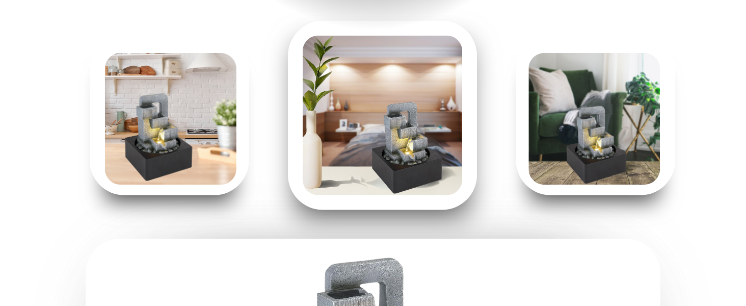 Декоративний фонтанчик для дому з підсвіткою, сірий, 5-рівневий